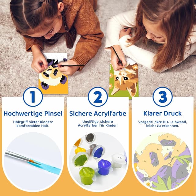 Detalle de Zimrobin 4er-Set „Malen nach Zahlen“ für Kinder (12 × 8 cm) mit Acrylfarben & 3 Pinseln – Motiv „Schöne Blumen“