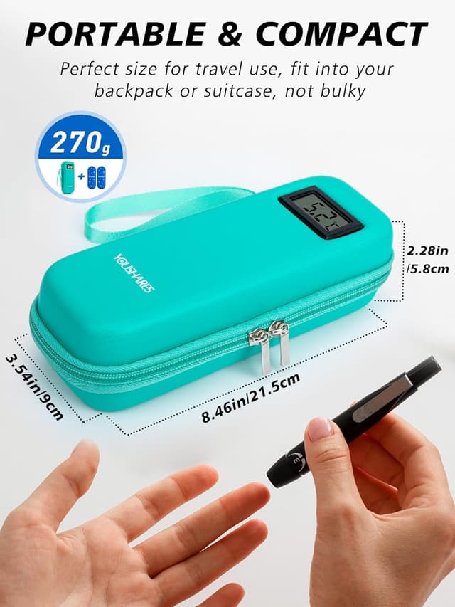 Detalle de YOUSHARES Medicine Cool Bag with Temperature Display (Small Insulin Travel Case) with 2 Ice Packs, Green