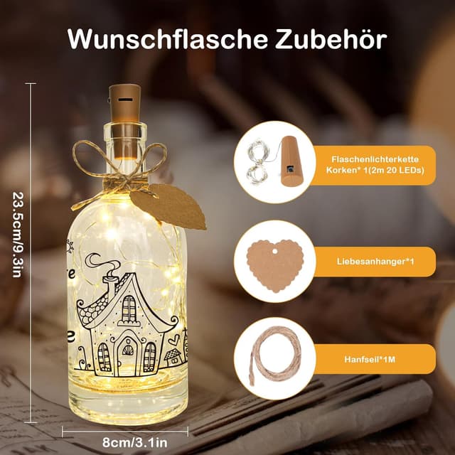 Detalle de Seutgjie LED-Leuchtflasche zum Einzug & Richtfest – personalisiertes Geschenk mit Lichterkette und Text