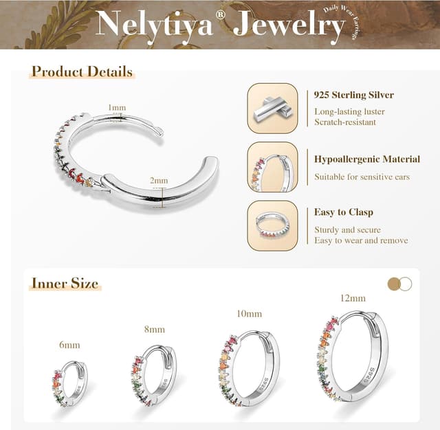 Thumbnail 2 de Nelytiya 4 Paar Creolen aus 925er Silber mit Zirkonia (7/8/9/10 mm) – hypoallergenes Set für Damen