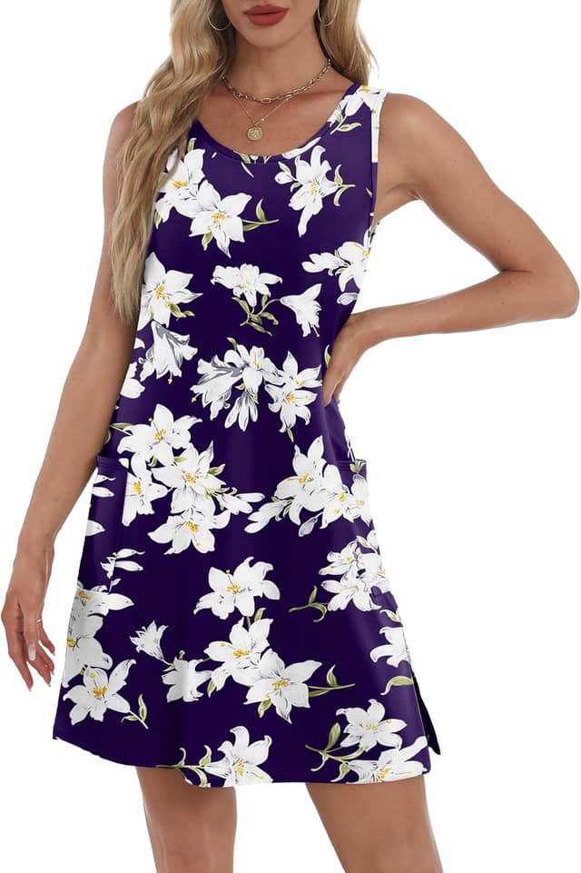 Detalle de BKRIVE Eyelet Casual Loose Sleeveless Sundress with Pockets (2025 Summer Coverup)