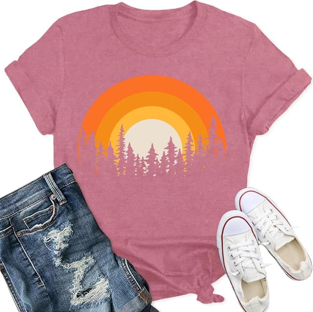 Thumbnail 6 de Qskall Hiking T Shirts for Women – Forest & Sunset Adventure Tee (Outdoor Camping Top)