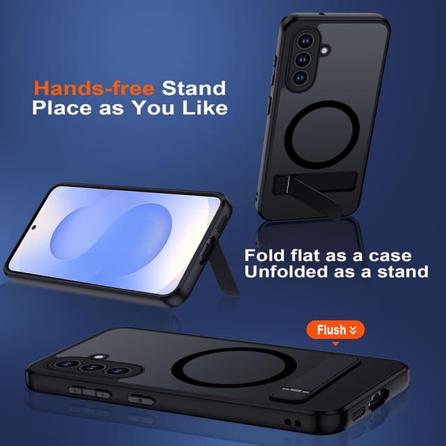 Detalle de TUUTPU Hülle für Samsung Galaxy S25 FE mit MagSafe & klappbarem Stand, transluzent-matter Rückenlehne und stoßfester Militärschutz