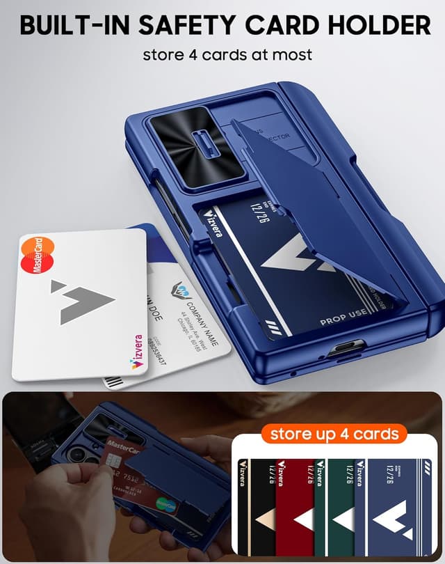 Detalle de Vizvera Case for Samsung Galaxy Z Fold 7 (RFID Wallet + S Pen Slot + Sliding Camera Cover) – Blue