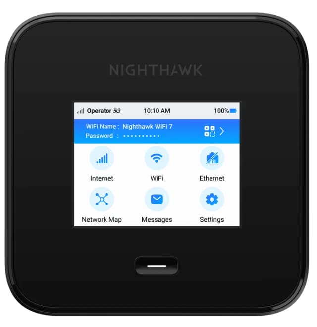 Detalle de Netgear Nighthawk M7 Pro MR7540: mobiler WLAN-Router mit Wi‑Fi 7 und Touchscreen
