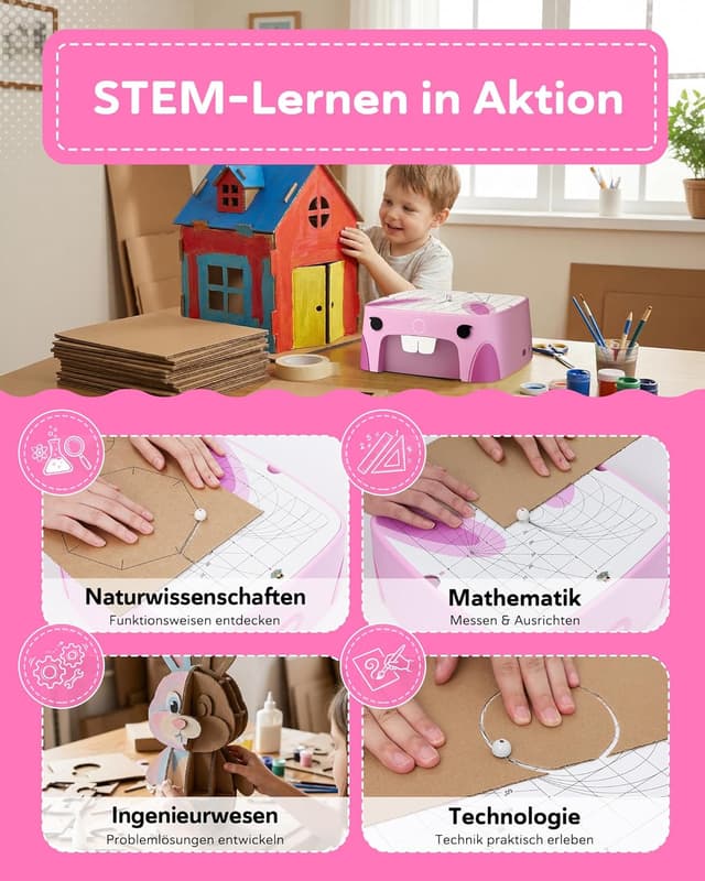 Detalle 2 de BEAVERBOT Kartonschneider Kinder-Spielzeug ab 3 Jahren (Pink) – klingenlose DIY-Werkzeug für STEM & STEM/STEAM