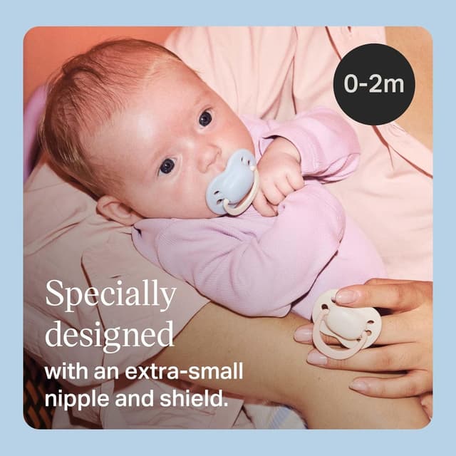 Detalle de Tommee Tippee Newborn Soother (0–2 Months) Orthodontic Dummy, 4 Pack, BPA Free – Pale Plum & Cotton Candy