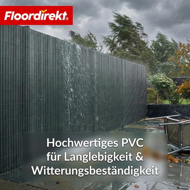 Detalle 2 de Floordirekt PVC Sichtschutzmatte 100 x 300 cm in Grau – Wind- und Sichtschutz für Garten, Balkon & Terrasse