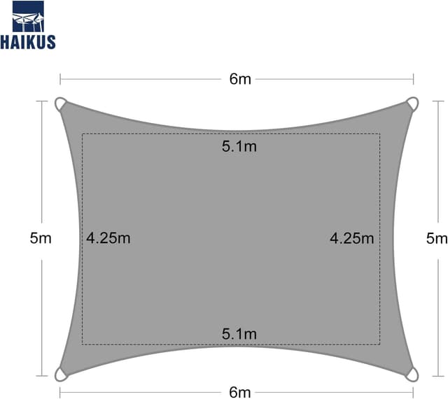 Thumbnail 6 de HAIKUS Sonnensegel 5x6 m rechteckig aus HDPE Premium (weiß) – wasserdurchlässiger Sonnenschutz für Garten, Balkon & Terrasse