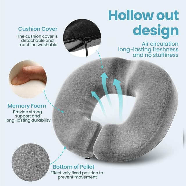 Detalle de Benazcap Donut Pillow Seat Cushion for Hemorrhoids & Coccyx Pain Relief