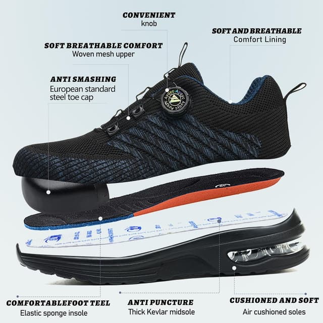 Thumbnail 6 de Chaussures de sécurité légères respirantes avec embout acier et fermeture à bouton (lacet rapide)