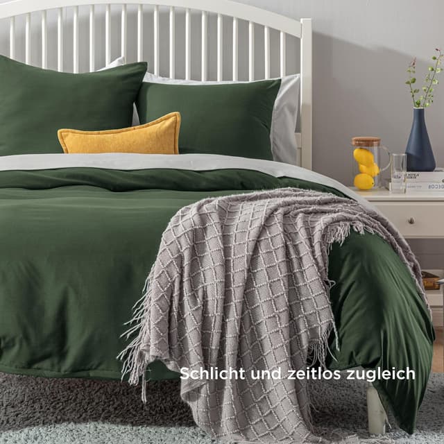 Detalle de BEDSURE Bettwäsche 200x200 Grauolivgrün