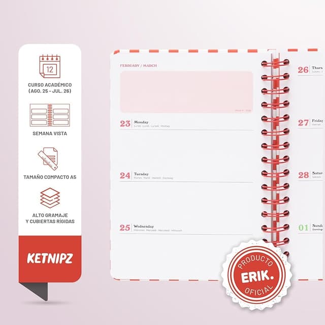 Detalle 2 de Grupo Erik Agenda escolar 2025-2026 Semana Vista A5 Ketnipz 2025