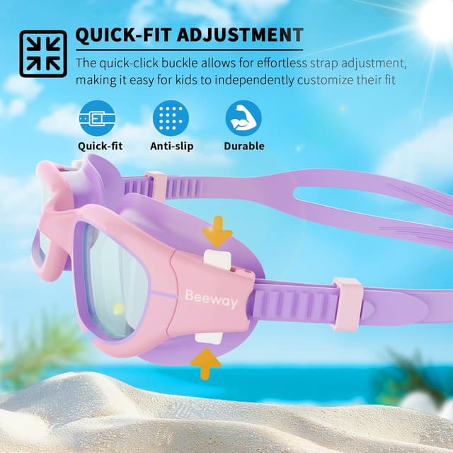 Detalle 2 de BEEWAY Kids Swimming Goggles (6–14) Wide View with Anti-fog & Anti-leak