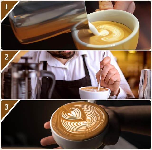 Detalle de Milchkännchen Edelstahl 350 ml Mit Messung Und Latte Art Pen