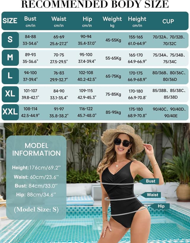Thumbnail 6 de UMIPUBO women’s tummy control one-piece swimsuit with ruched V-neck, padded push-up & cross front