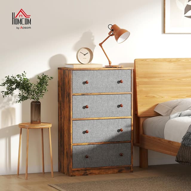 Detalle 2 de HOMCOM 4-Drawer Fabric Chest of Drawers with Steel Frame (Grey & Rustic Brown)