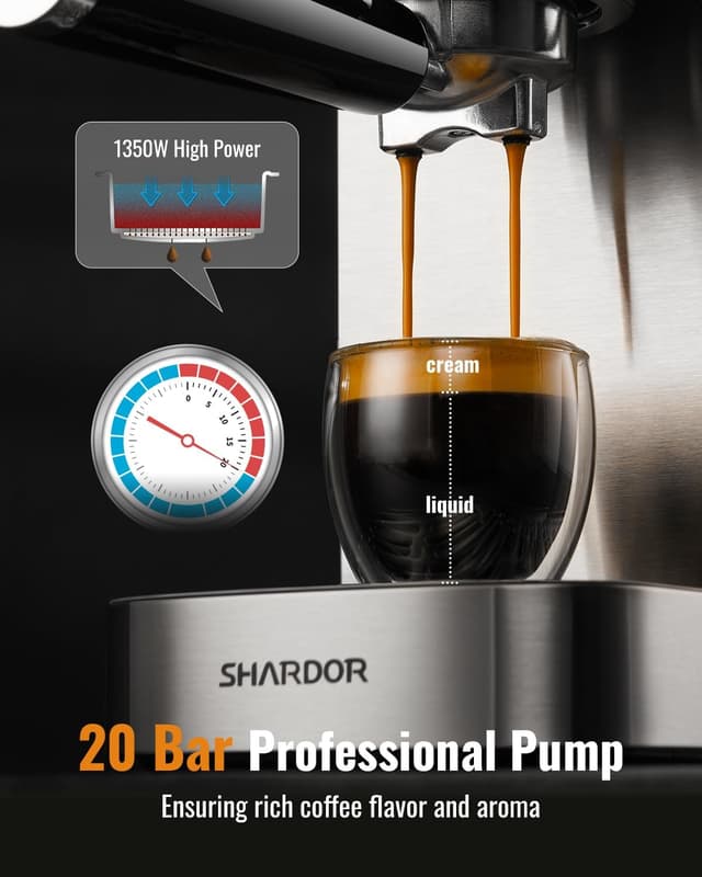 Detalle de SHARDOR Espresso Machine 20 Bar with Milk Frother and Touchscreen