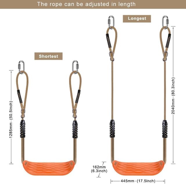 Detalle 2 de BeneLabel Kinder-Schaukel Schaukelbrett mit verstellbarem Seil (130–200 cm) bis 113 kg, Orange „Wasserrippel“-Design