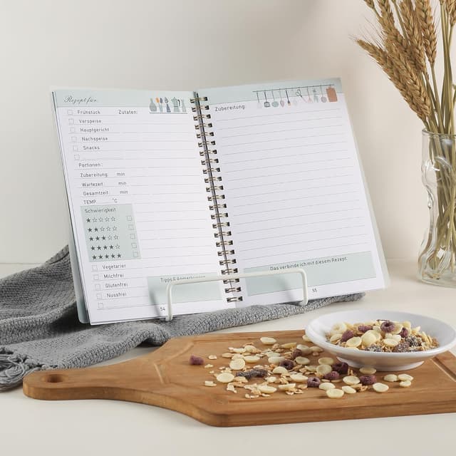 Detalle de ZXHQ Rezeptbuch zum Selberschreiben A5 mit Inhaltsverzeichnis & Schutzcover – Deutsch, 126 Seiten (Salbeigrün)