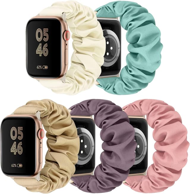 Detalle de Scrunchie watch bands for women for Apple Watch (38/40/41/42/44/45mm) — soft elastic stretchy replacement straps
