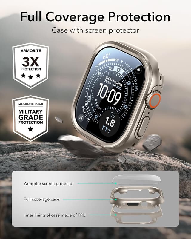 Thumbnail 3 de ESR Hülle für Apple Watch Ultra 3/2/1 (49 mm) mit Displayschutz, Militärschutz & Armorite Glas – Aluminiumlegierung