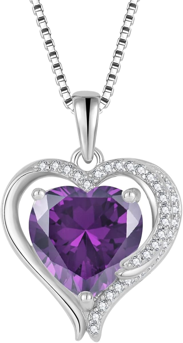 Thumbnail 6 de FJ Herz-Kette Damen 925 Sterling Silber mit Engelsflügeln & Zirkonia – Geburtsstein Halskette für Mama, Freundin