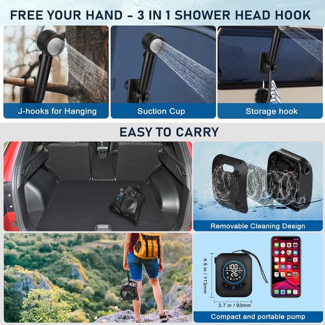 Thumbnail 6 de Spopal Camping Shower (8000mAh rechargeable) with LED display, 4 spray modes and IPX8 waterproof kit