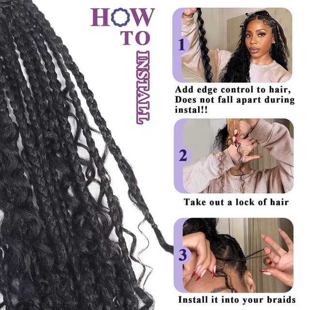 Detalle de Afihond Human Braiding Hair for Boho Braids (Deep Water Wave), 120g Bulk Human Hair, No Weft, 3 Bundles, 18 Inch