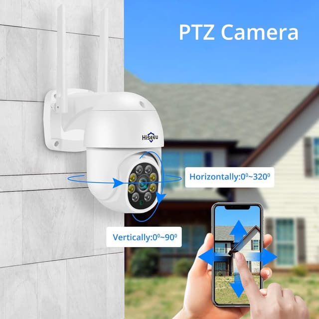 Detalle 2 de Kit videosorveglianza WiFi Hiseeu 5MP PTZ+5MP con NVR 10CH, 4 telecamere e visione notturna a colori