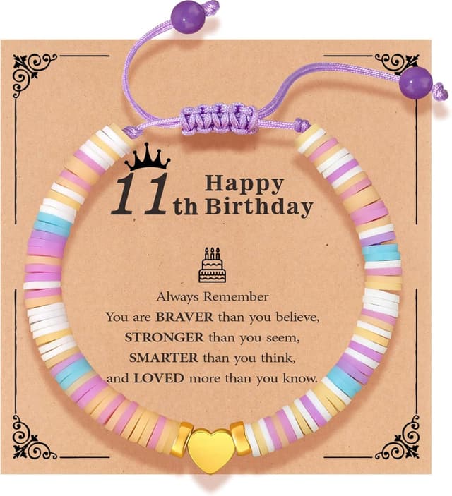Detalle de TOLOWOBK heart clay bead bracelet gift for girls aged 6–16 (with inspirational quote card)