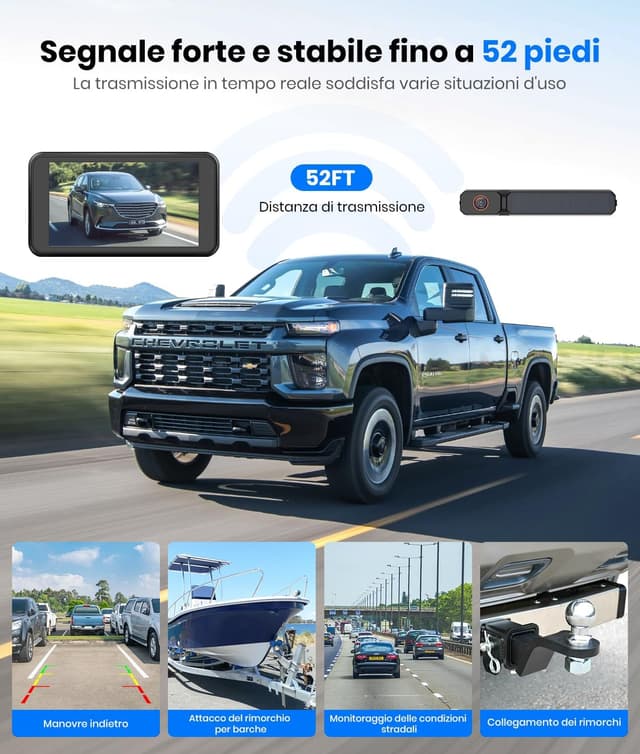 Detalle 2 de AUTO-VOX Telecamera di retromarcia wireless con pannello solare, monitor 1080p e 2 telecamere