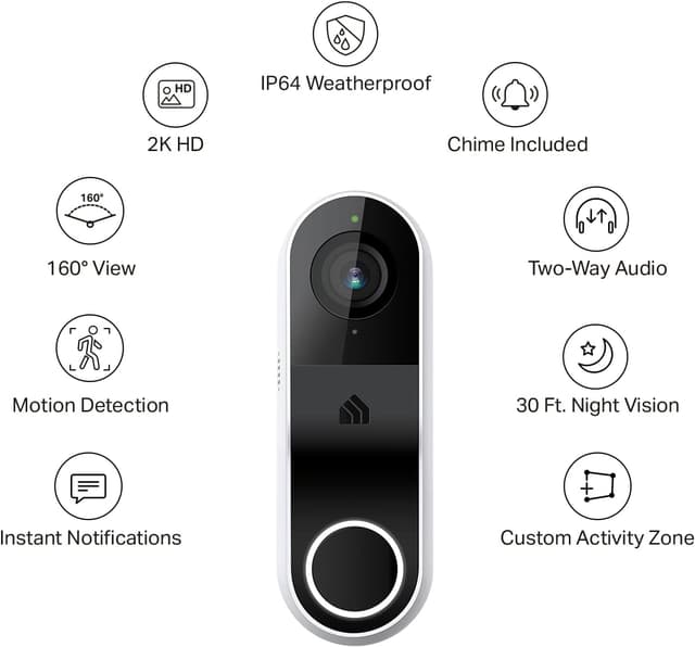 Detalle 2 de Kasa Smart Video Doorbell Camera Hardwired (KD110) with Chime, 2K, Night Vision, 2-Way Audio
