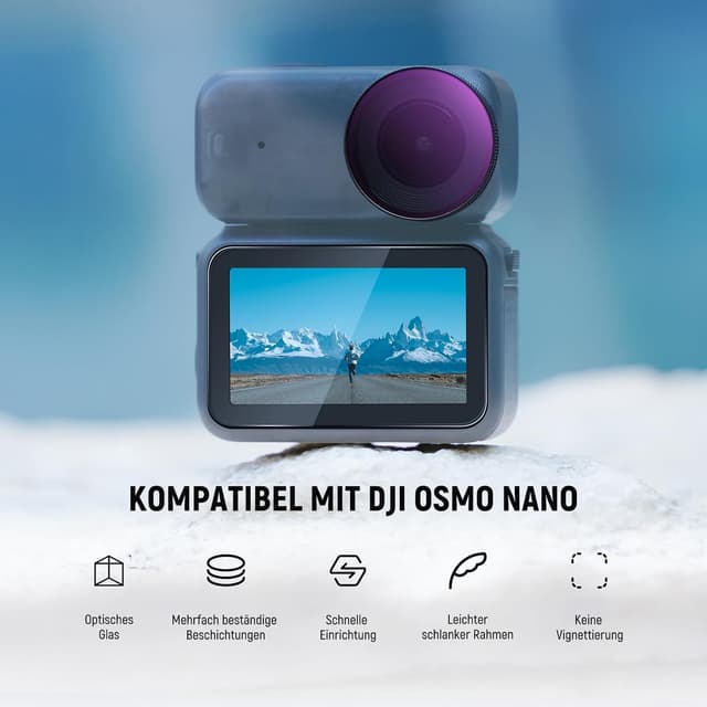 Detalle 2 de NEEWER ND Filter-Set für DJI Osmo Nano (ND8/16/32/CPL), 4er Pack – aufschraubbare Graufilter für Action-Cam-Linsen