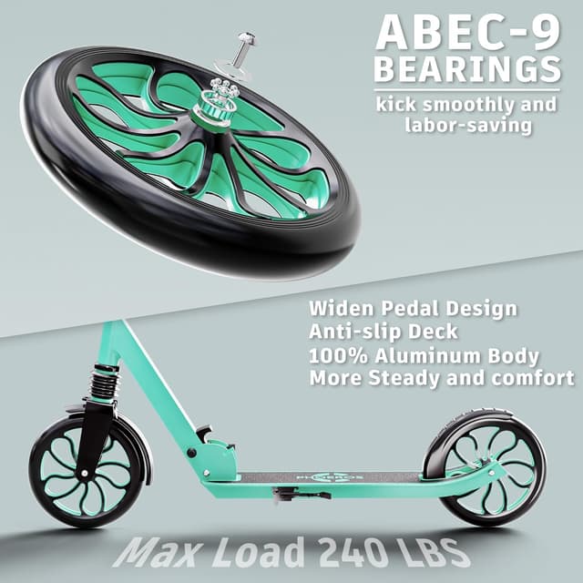 Detalle de PHOEROS Tretroller für Kinder & Jugendliche (6–12 Jahre) sowie Erwachsene – faltbarer Aluminium Cityroller mit 200-mm-Großrädern