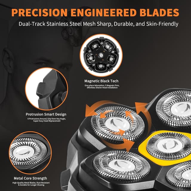 Detalle de Testina di ricambio 6D magnetica per rasoi Cranio Uomo (compatibile Kensen, JoyKoi, Kibiy) – confezione da 2