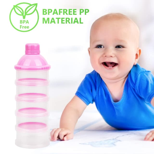 Thumbnail 6 de Vicloon Milchpulver Portionierer mit 5 Fächern (5-lagig), tragbar & stapelbar – für unterwegs und Nachtpflege (Rosa)