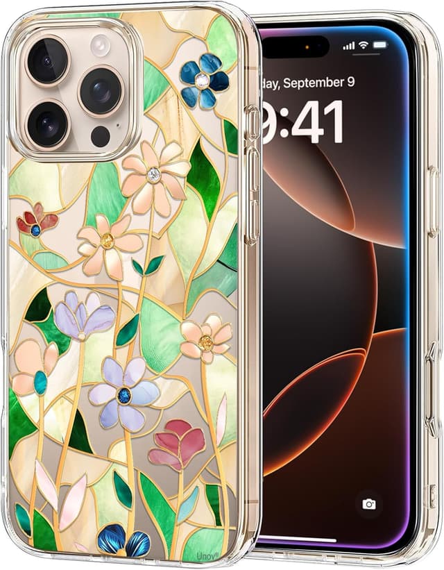 Detalle de Unov Hülle für iPhone 16 Pro – klare, schlanke TPU-Schutzhülle mit erhabener Kante & geprägtem Muster