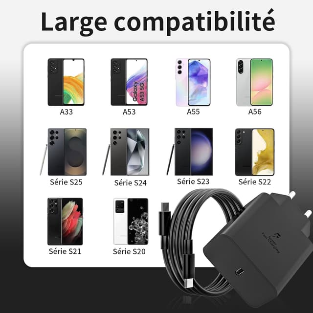 Thumbnail 6 de Chargeur USB-C 45 W BOLUX-JS avec Super Fast Charge 2.0 et câble USB-C 2 m (noir) pour Samsung Galaxy