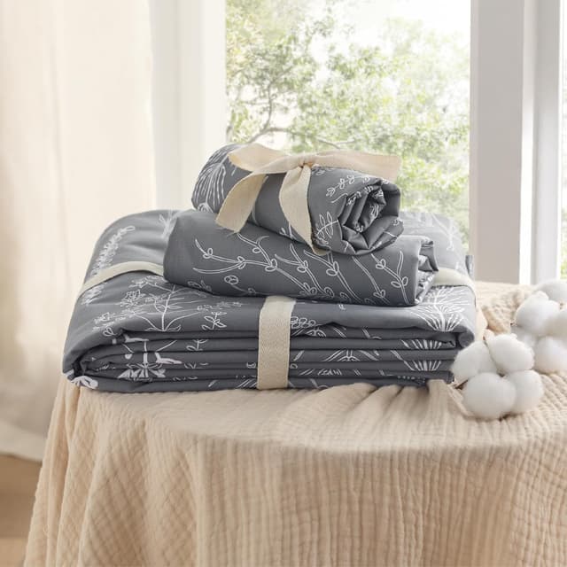 Thumbnail 6 de BEDSURE Bettwäsche 135x200, 4-teilig aus Baumwolle (Grau) mit Wendedesign und Reißverschluss