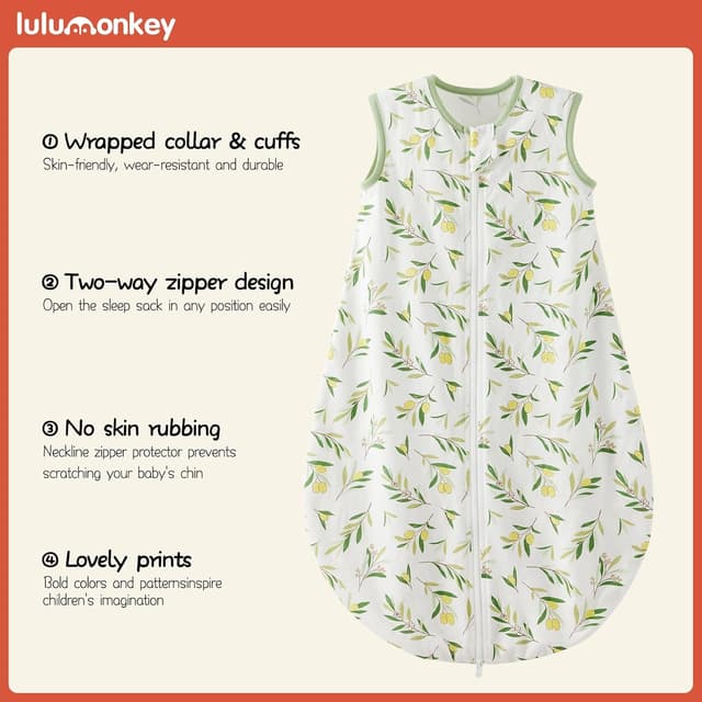 Detalle de LULUMONKEY Baby Summer Sleeping Bag 2 Pack (0.5 TOG Cotton) for 18–36 Months