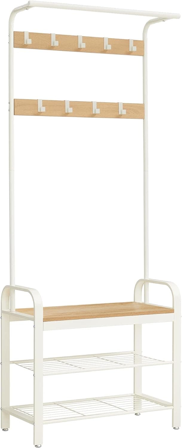 Detalle de VASAGLE Appendiabiti con scarpiera HSR40W: mobile 4 in 1 da ingresso con panca e 9 ganci