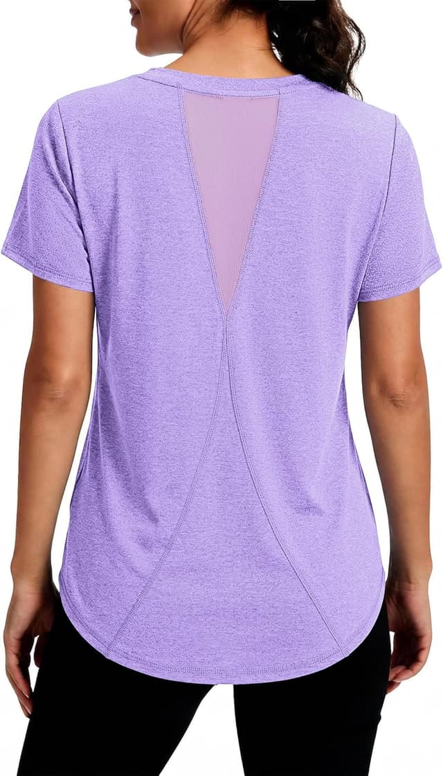 Detalle de Gyabnw maglietta sportiva donna con scollo a V, manica corta e rete traspirante