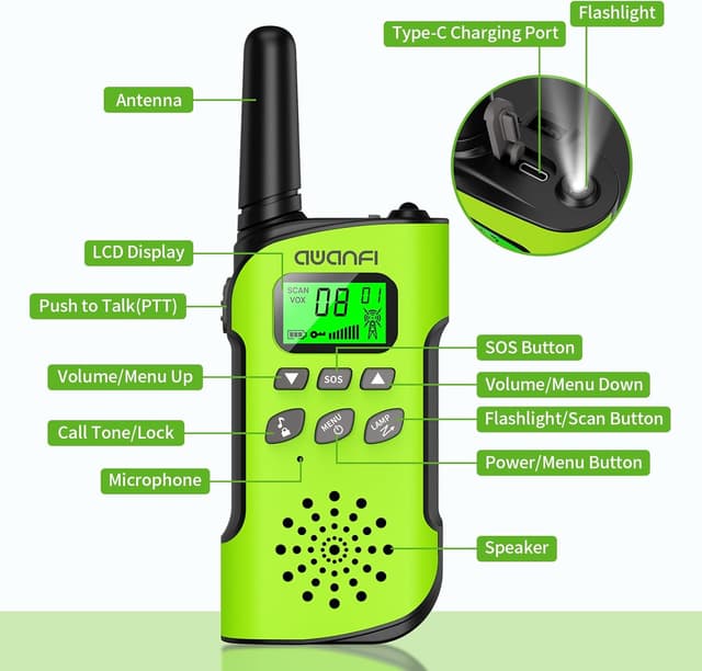 Thumbnail 1 de AWANFI Walkie Talkies for Kids 1000mAh