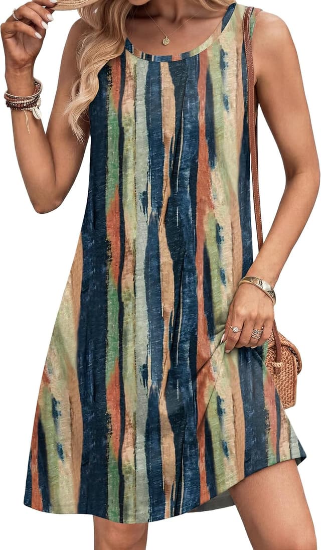 Detalle de Zeagoo 2026 Summer Sleeveless Floral T-Shirt Sundress with Pockets