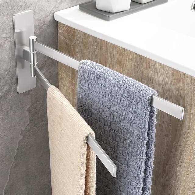 Detalle de OETAMS Handtuchhalter ohne Bohren – 180° schwenkbar, selbstklebend, Doppelstab aus 304 Edelstahl