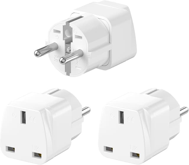 Detalle 2 de HITRENDS Reiseadapter UK auf EU (Typ J → Typ E/F/G) – 3er Set, weiß