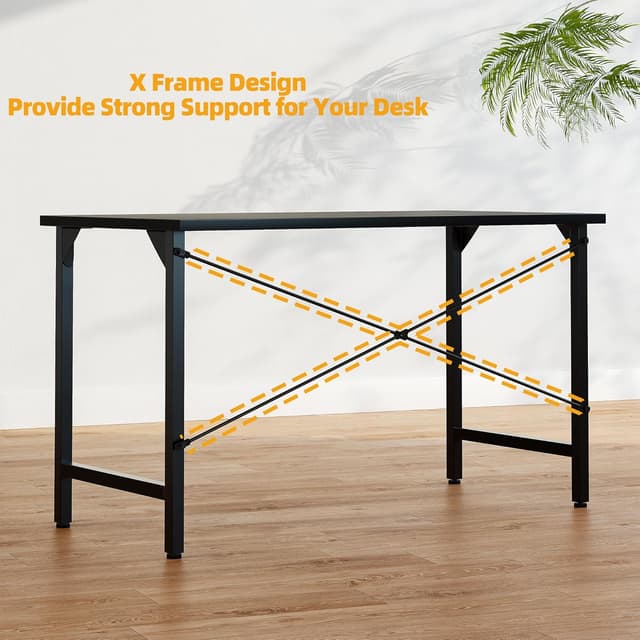 Detalle de BEXEVUE Desk 100 x 48 cm Small Computer Desk in Black (MDF top & metal frame)