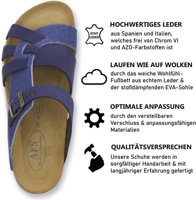 Detalle 2 de AFS-Schuhe : sandales confort femme en cuir, semelle intérieure rembourrée et boucle réglable