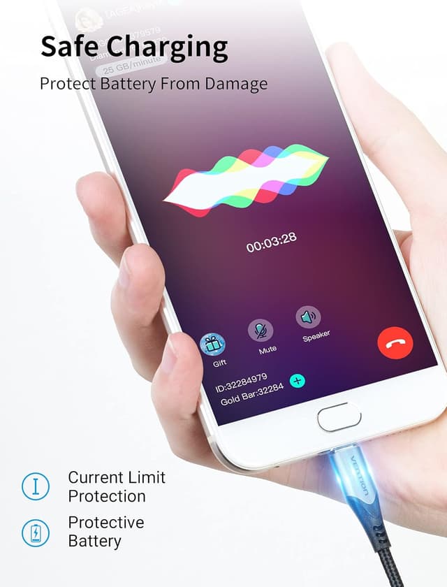 Detalle 2 de VENTION 2m Nylon Braided Micro USB Charger Cable for Kindle Fire, Tablets, PS4 & Xbox Controllers